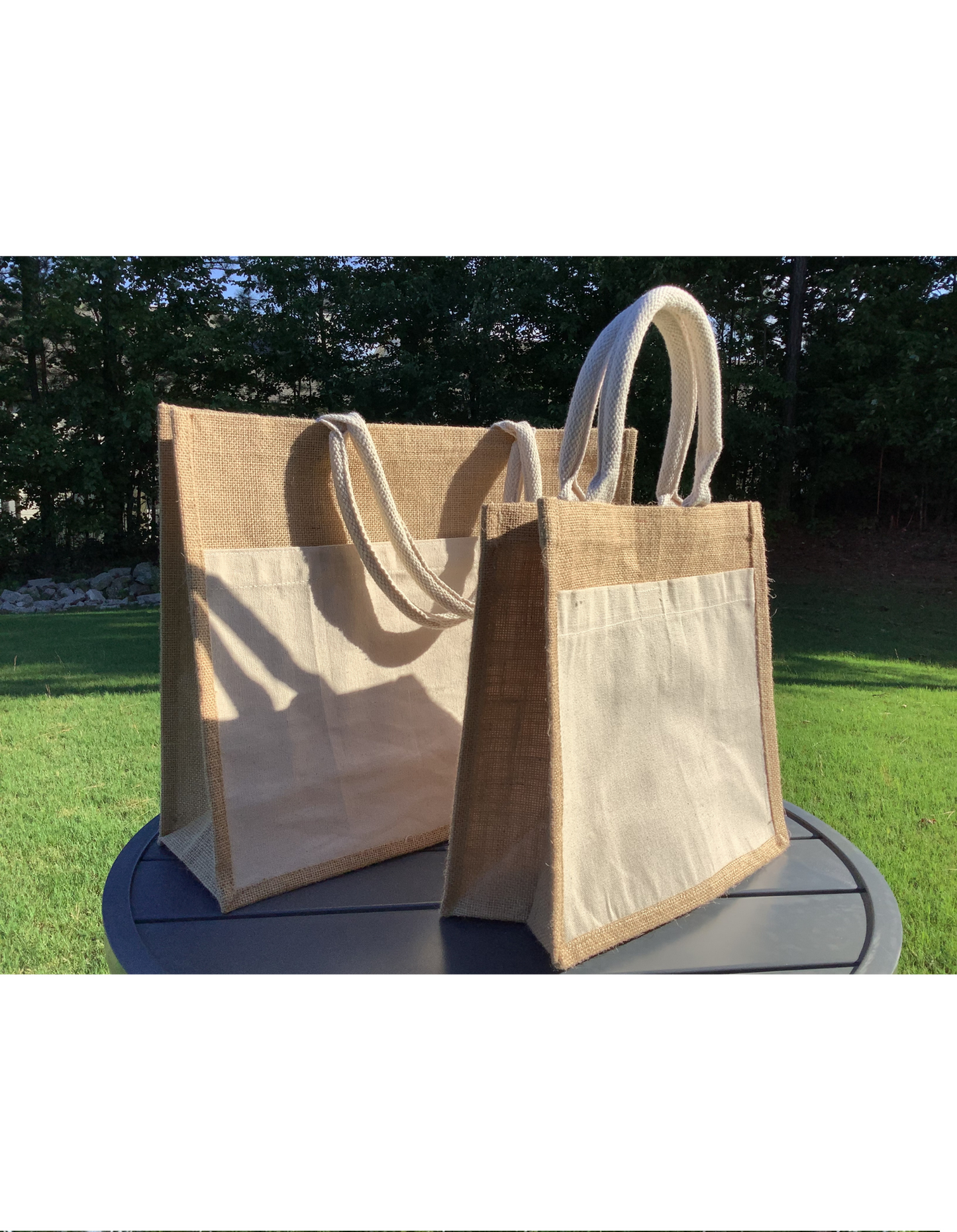 Small Custom Jute Tote Bag with Canvas front Pocket| Tailor-Made Keepsakes