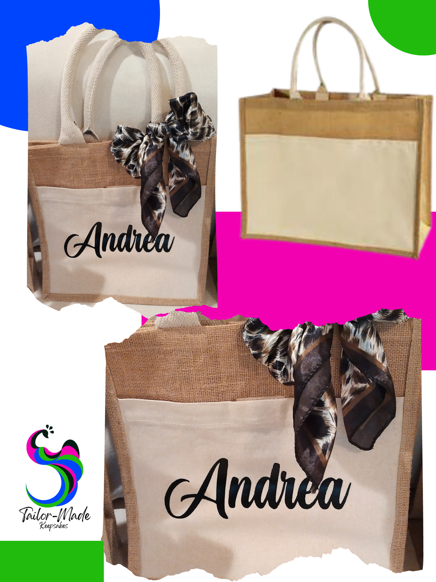 Large Custom Burlap Jute Tote | Tailor-Made Keepsakes