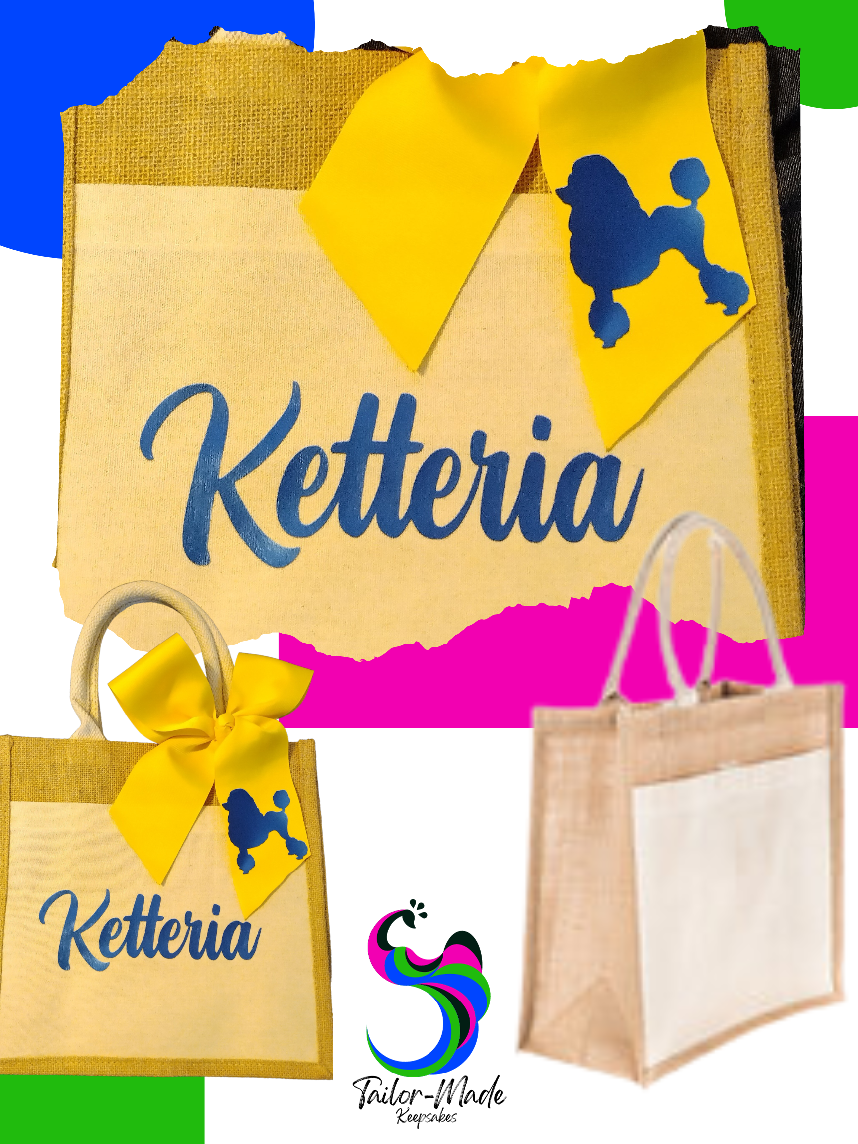 Small Custom Jute Tote Bag with Canvas front Pocket| Tailor-Made Keepsakes